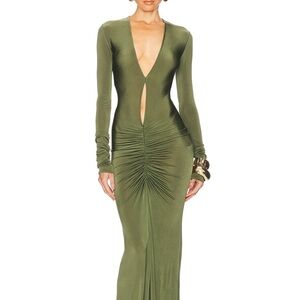 Green Maxi Bodycon Dress with Plunge Neckline